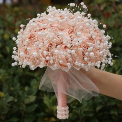 Small Bridal Wedding Bouquet Handmade with Luxury Pearl Lace Ribbon Satin Ros…