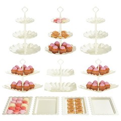10 Pack Dessert Stand Set – 3 Two-Tier & 3 Three-Tier Cupcake Holders, Cookie Tr