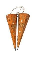 Indian Wedding Favor Mukhwas Saunf Cones Orange Beaded Sequin Decor | Set of 2