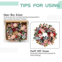 22 Inches Spring Summer Everyday Flower Wreath for Front Door, Artificial Ros…