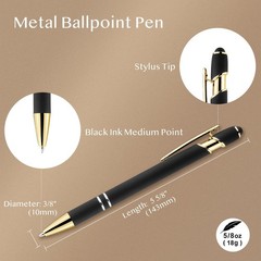 LINFANC 12 Pack Black Gold Ballpoint Pen with Stylus Tip, 1.0 mm Black Ink Sm…