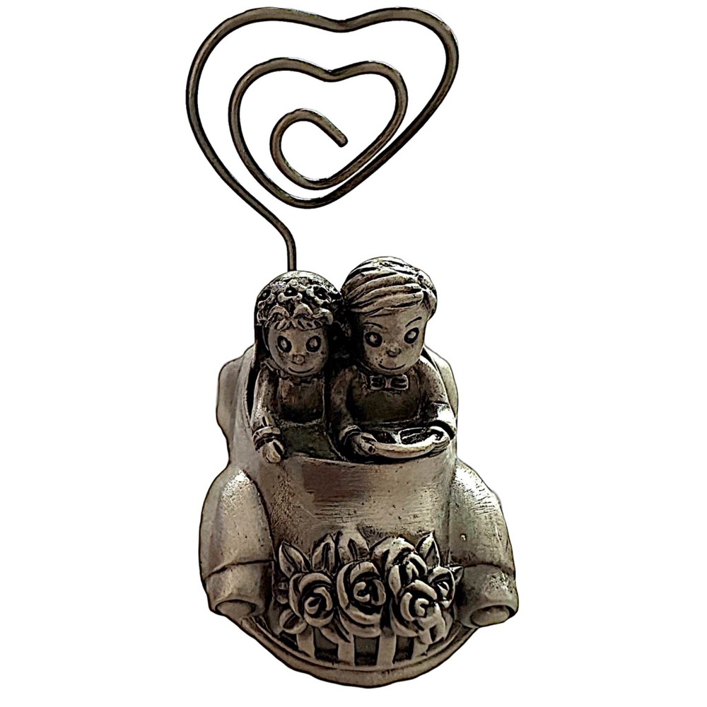 Pewter Place Card Holder JUST MARRIED Car Bride & Groom Wedding Favor