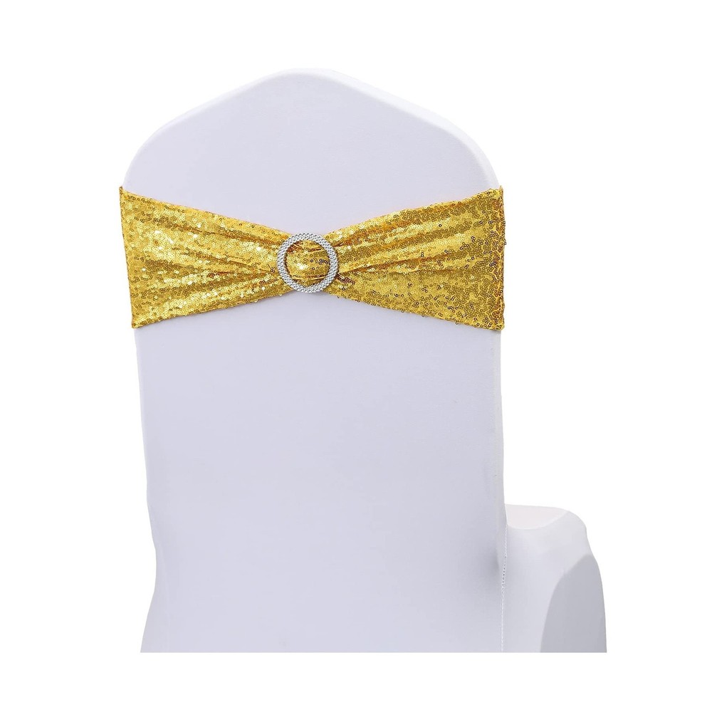 100 Pack Sequin Gold Chair Sashes for Wedding Decor, Glitter Chair Sash Bows …