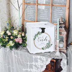 Wedding Card Box with Lock White Wooden Gift Envelope Money Box for Reception An