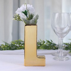 GOLD 6″ Ceramic L Symbol Flower VASE Table Centerpiece Party Events Decorations