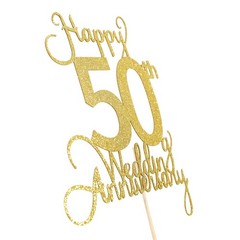 Wedding Anniversary Cake Topper – 50th Party Decoration, Gold