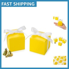 Versatile Yellow Candy Boxes in Bulk, 50 Pack with White Ribbon for Favors