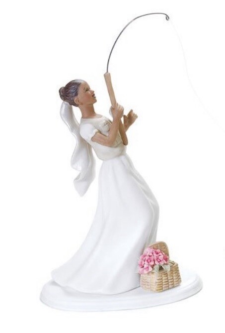Gone Fishing Couple Bride Wedding Cake Topper Non-Caucasian NOB