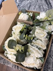 Set of 6 Wedding Bridesmaid Bouquets – 7 Inch Ivory Artificial Flowers Bouque…