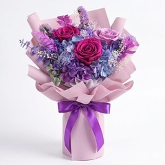 Preserved Flowers Bouquet, for Delivery,Handmade Purple Rose purple