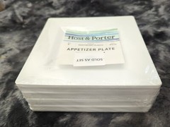 40 White 8″ Square Plastic Appetizer Plates Designer Party Tableware NEW