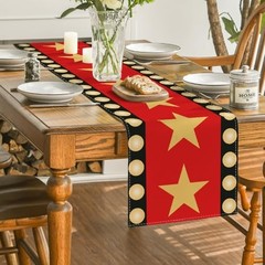 Red Movie Theme with Gold Star Design Movie Night Table Runner, Red Carpet