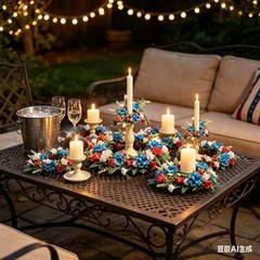 6 Pcs 1.38″ Mini Taper Candle Rings Wreaths 4th of July Small Artificial Taper