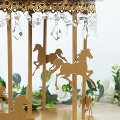 14″ Gold Metal Round Pedestal Cake Stand Carousel Design with Hanging Acrylic
