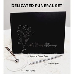 Funeral Guest Book with Silver Pen and Pen Holder, 82 Pages, 10.2×7.8″