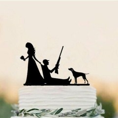 Fishing Hunting Wedding Cake Topper Dog Funny Decoration Mr & Mrs Groom & Bride