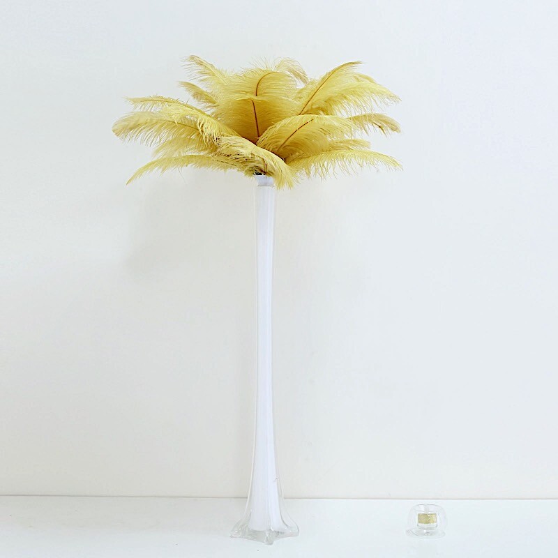 12 pcs 13-15″ long Gold Genuine Ostrich FEATHERS Wedding Party Centerpieces