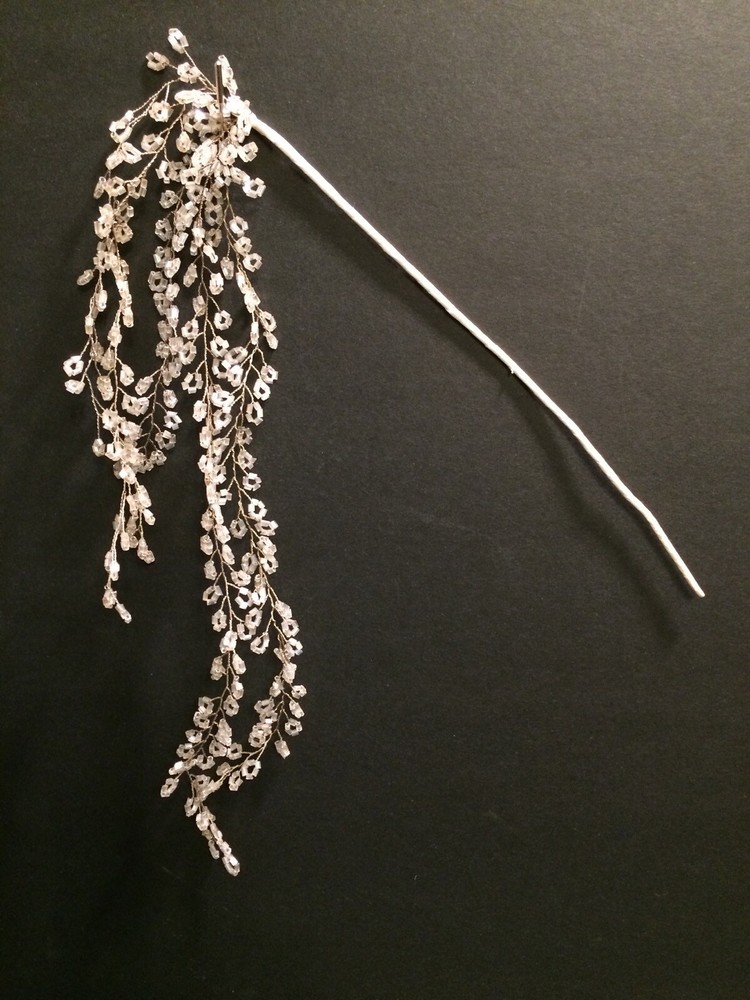 Bugle Beaded Leaf Petal Spray Picks, Floral Accent, Bridal, Wedding Clear/White
