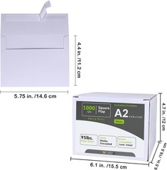 1000 Pcs White A2 Invitation Envelopes, Peel & Press Self Seal, 4 3/8 X 5 3/4 Sq
