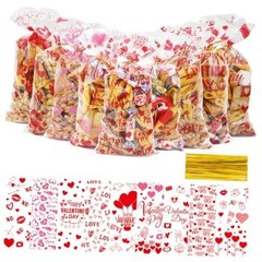 98 Pcs Valentines Treat Bags,Valentines Cellophane Goodie Bags,9 Styles 1