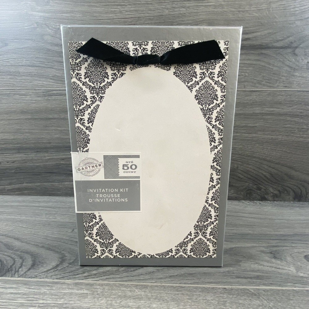 Gartner 50 Count Wedding Engagement Invitation Kit Black & White Oval Damask New