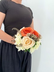 Burnt Orange & Peach Rose Bridal Bouquet, Wedding Bouquet, Silk Flower Bouquet