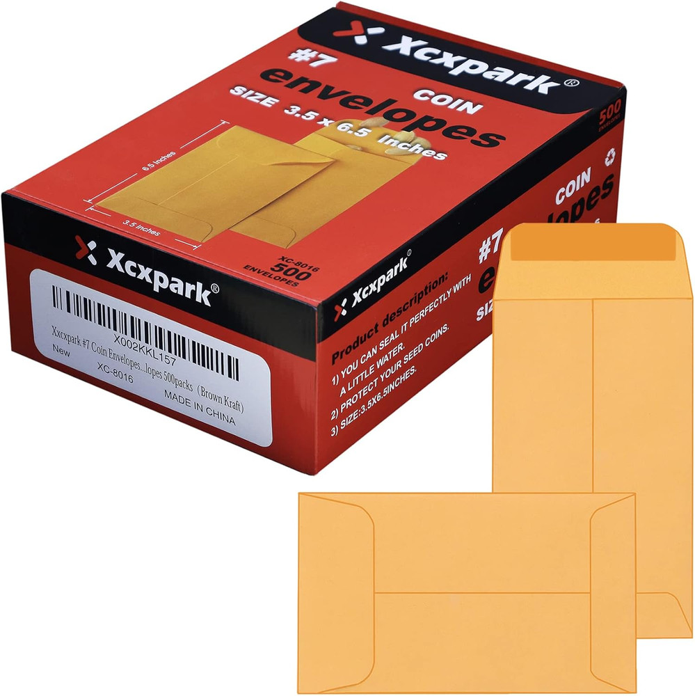 500 PCS #7 Coin Envelopes, 3.5 X 6.5 Inches Brown Kraft Envelopes Classic Small