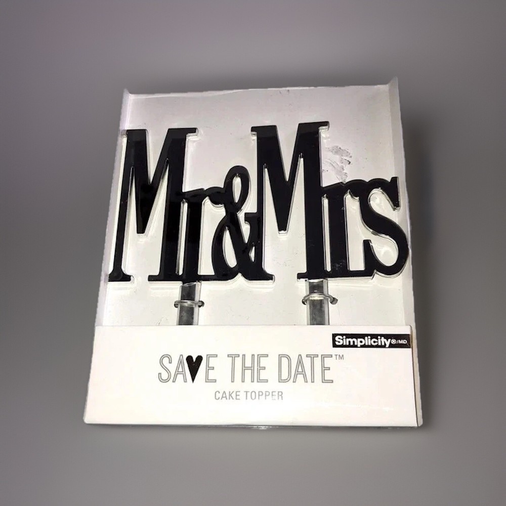 Mr. & Mrs. Wedding Cake Topper Silver Mirrored Modern Simple New