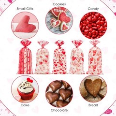 100 Pcs Valentine Treat Bags – Red Heart Cellophane Goodie Bags, Valentines