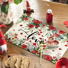 Rose Hearts Love Valentine’s Placemats Set of 4, 12×18 Inch Wedding
