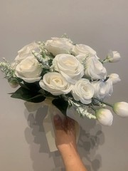 White Silk Rose Bridal Bouquet Handmade Artificial Wedding Flowers Bride Decor