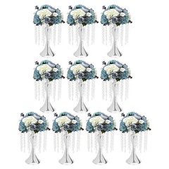 10PCS Silver Vases Wedding Centerpieces Flower Stand Table Decor w/Crystal Beads