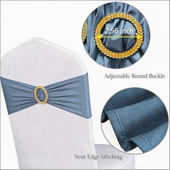 Pack of Spandex Dusty Blue Chair Sashes 50 Dusty Blue Sashes + Gold Buckles