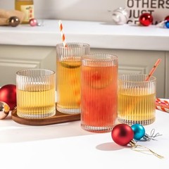 Ribbed Drinking Glasses 8pcs, 12oz and 10oz Glassware, Tumbler 8PCS- Clear