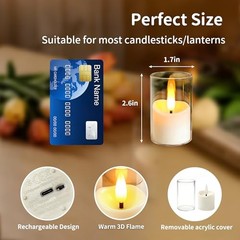 Rechargeable Flameless Candles with Timer Remote, 1.7″x2.» Clear 6 White