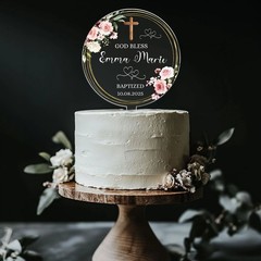 Personalized God Bless Cake Topper Photo Baptism Christening First Communion