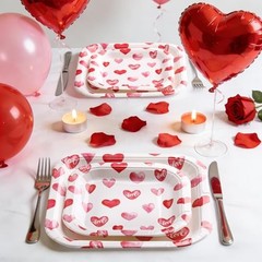 Valentines Day Plates and Napkins Sets, Square Valentine Plates 9″ Heart