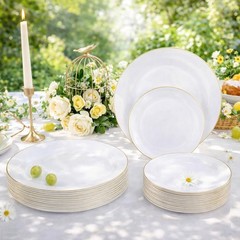 Festiva 175PC White Gold Rim Plates Set for 25 Guests – Party Dinnerware