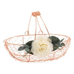 Ragga Wedding Rose Gold Flower Girl Basket Copper Colored Wire And Eucalyptus