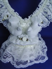New Elegant Wedding Caketopper with Love Doves , lacy heart background #268