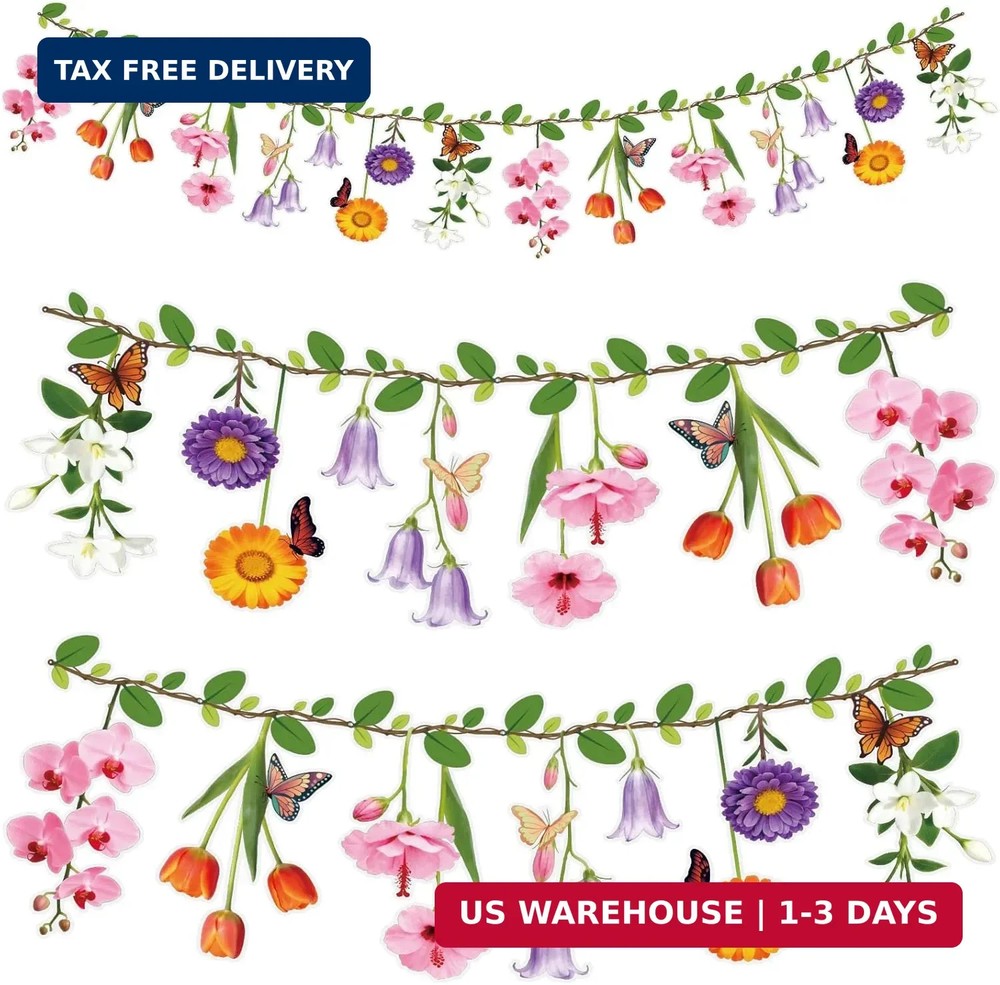 2PCS Flower Banner Reusable Wildflower Garland Floral for Spring Party Enchanted