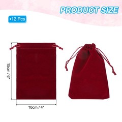 12Pcs Velvet Gift Bags 4″ x 6″ Velvet Drawstring Jewelry Pouches Burgundy