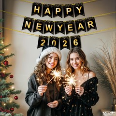 KatchOn, Happy New Year Banner – Large 10 Feet, Pre-Strung | New Year Sign fo…