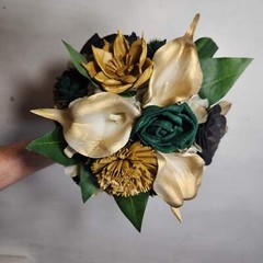 Green Black Gold Vintage Sola Wood Bridal Wedding Bouquet Accessories