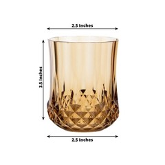 6 pcs Amber Gold 8 oz Crystal Cut Plastic Stemless Wine Glasses Disposable