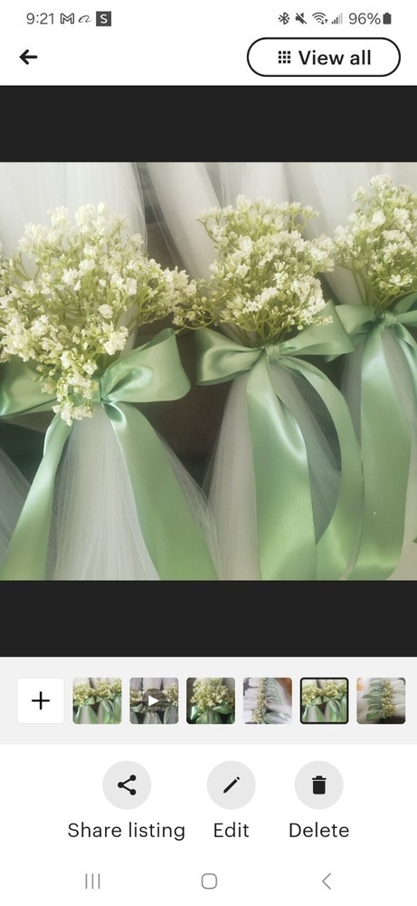 Set of 10 Sage Green Wedding Aisle/Pew decorations 36 Inches Long