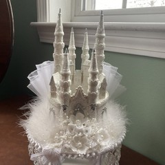 Elaborate Wedding Cake Topper Princess Castle 2Tiered Boa Sequins