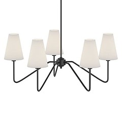 ;30″ Dia 5-Arm Classic Chandeliers Matt Black with White Black/White Shade