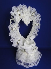 New Elegant Wedding Caketopper with Love Doves , lacy heart background #268
