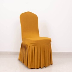 GOLD Ruffle Pleated Skirt Fitted Spandex Banquet CHAIR COVER Party Decorations